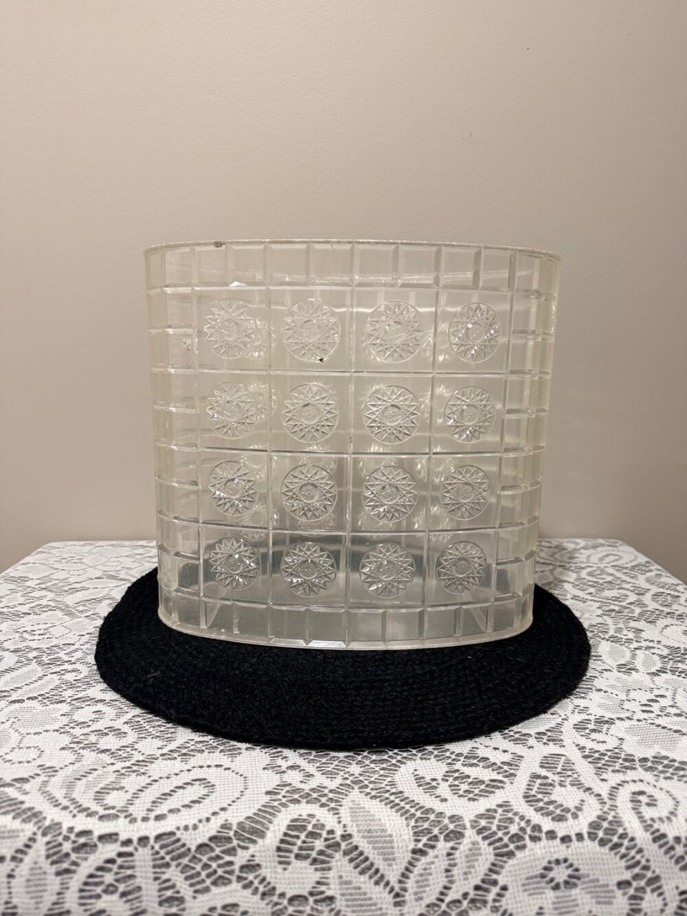 Vintage MCM Clear Lucite Acrylic Atomic Starburst Trash Can / Wastebasket